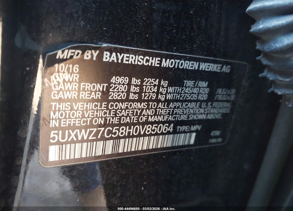 2017 BMW X3 SDRIVE28I VIN: 5UXWZ7C58H0V85064