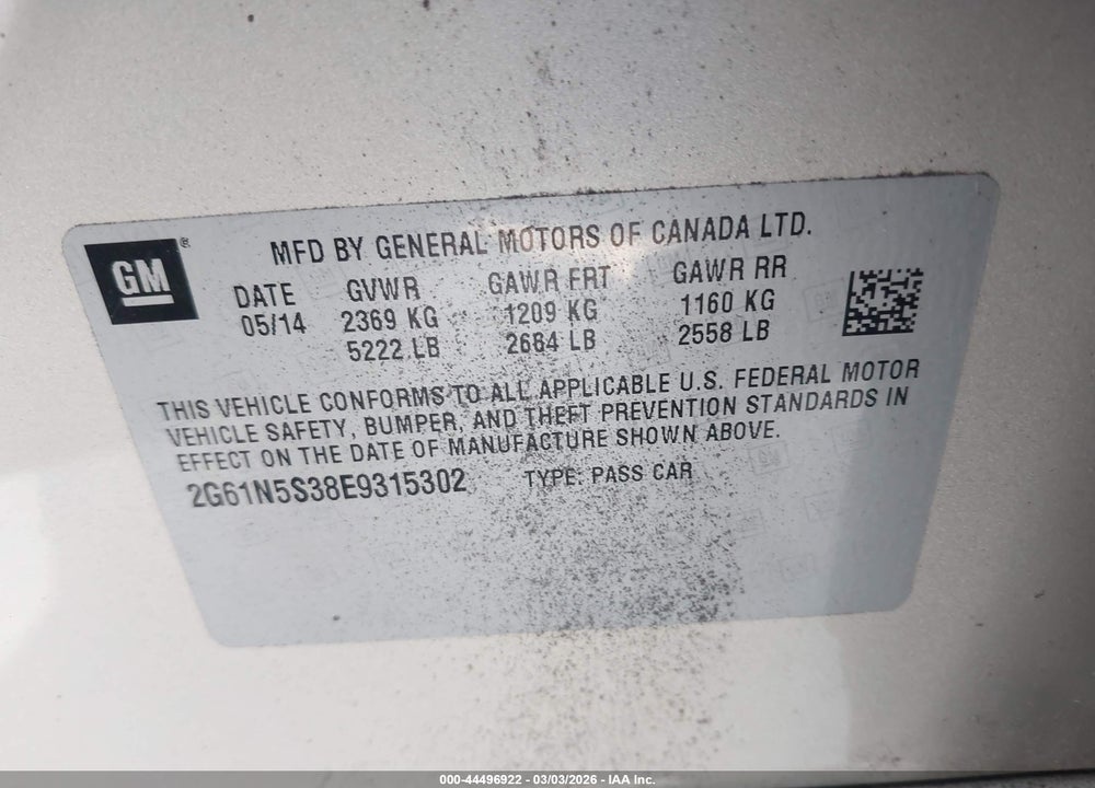 2014 CADILLAC XTS LUXURY VIN: 2G61N5S38E9315302