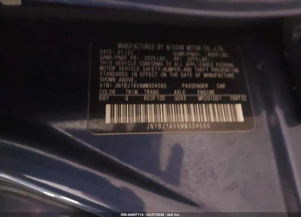 2021 NISSAN ROGUE SPORT S FWD XTRONIC CVT VIN: JN1BJ1AV6MW304560