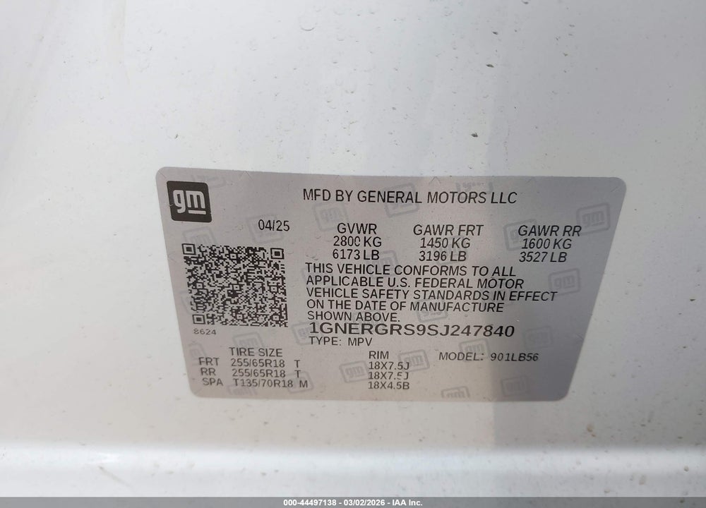 2025 CHEVROLET TRAVERSE FWD LT VIN: 1GNERGRS9SJ247840