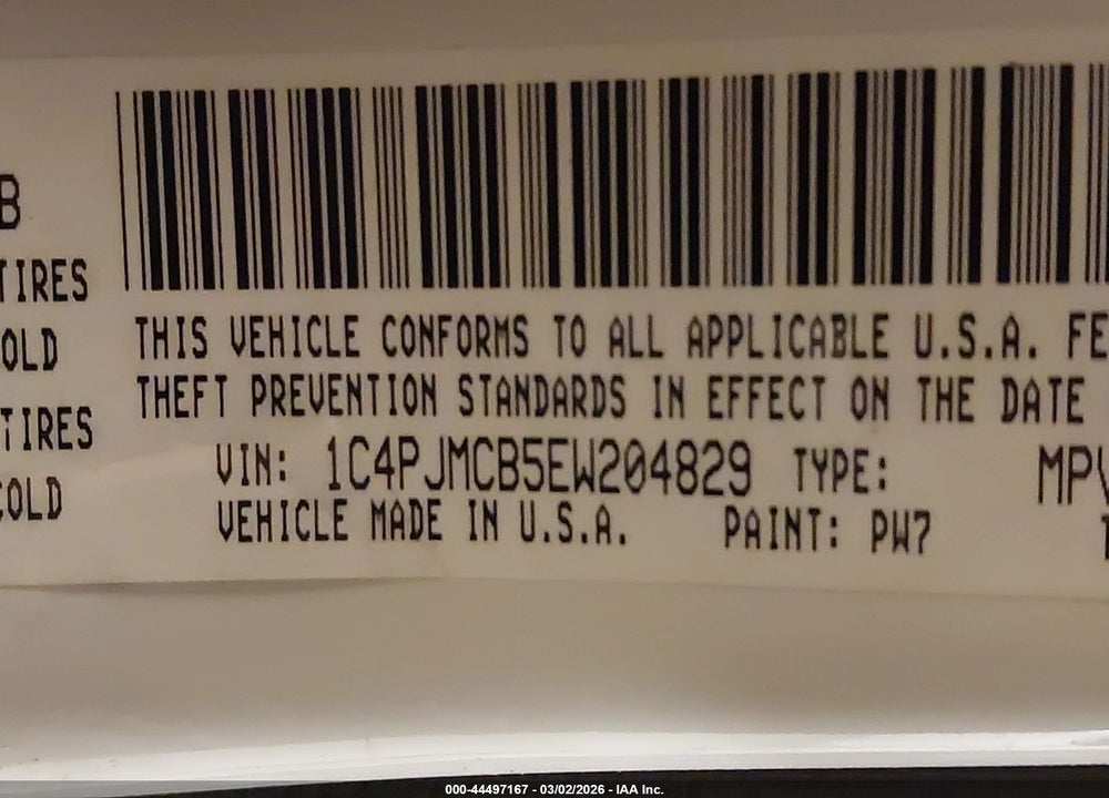 2014 JEEP CHEROKEE LATITUDE VIN: 1C4PJMCB5EW204829