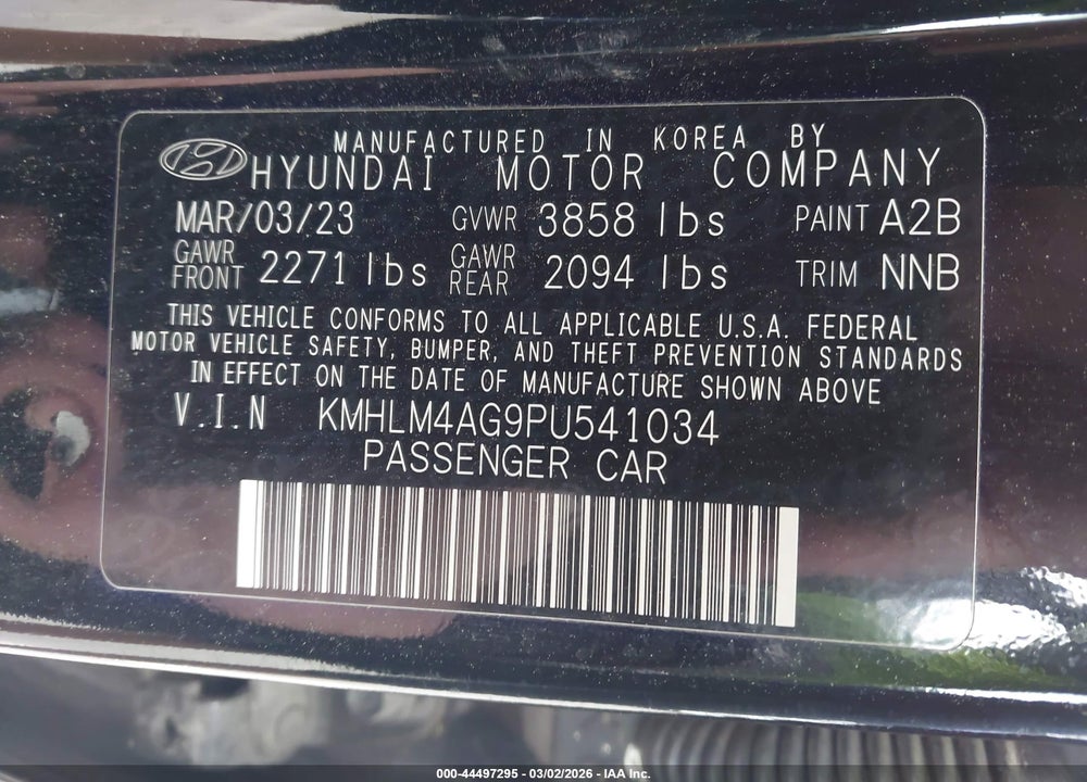 2023 HYUNDAI ELANTRA SEL VIN: KMHLM4AG9PU541034