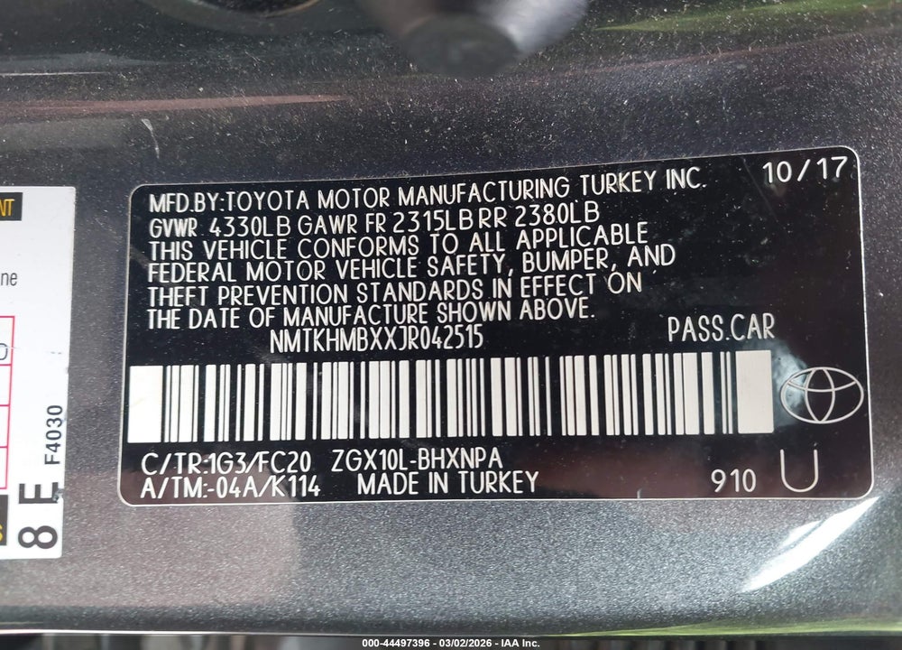 2018 TOYOTA C-HR XLE VIN: NMTKHMBXXJR042515
