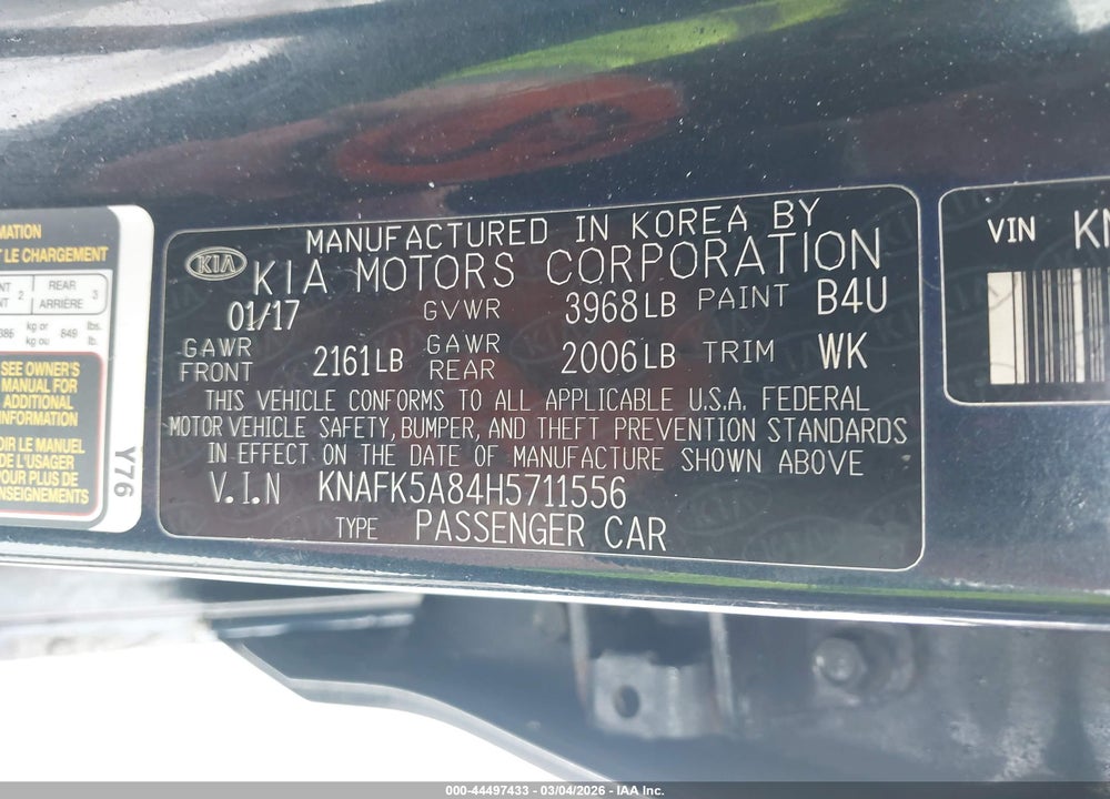 2017 KIA FORTE LX VIN: KNAFK5A84H5711556