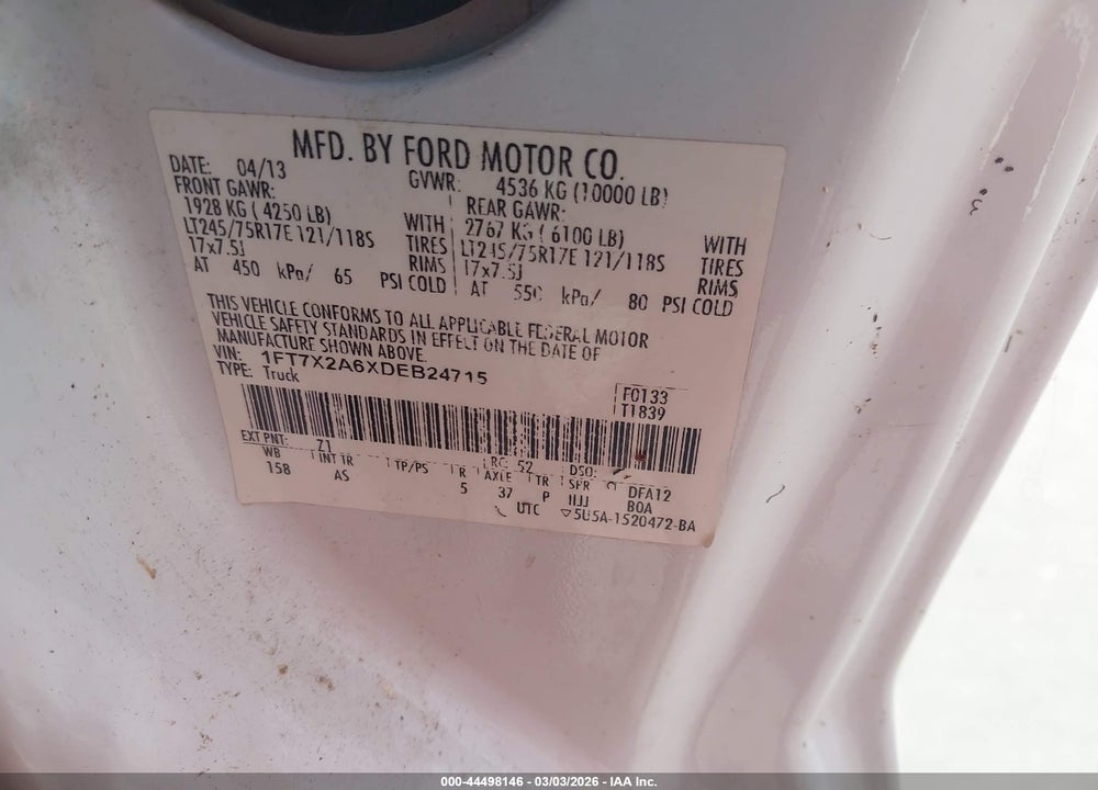 2013 FORD F-250 XL VIN: 1FT7X2A6XDEB24715
