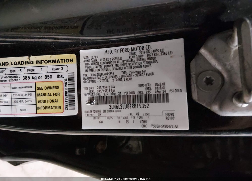2014 LINCOLN MKZ HYBRID VIN: 3LN6L2LU8ER815352