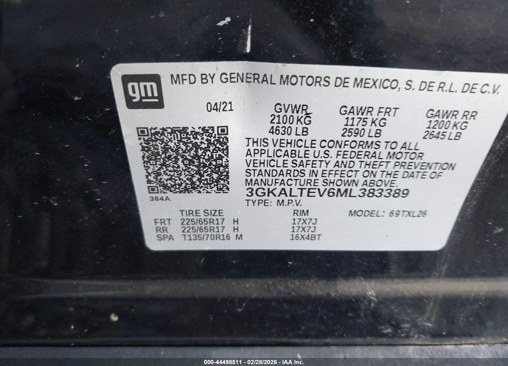 2021 GMC TERRAIN AWD SLE VIN: 3GKALTEV6ML383389