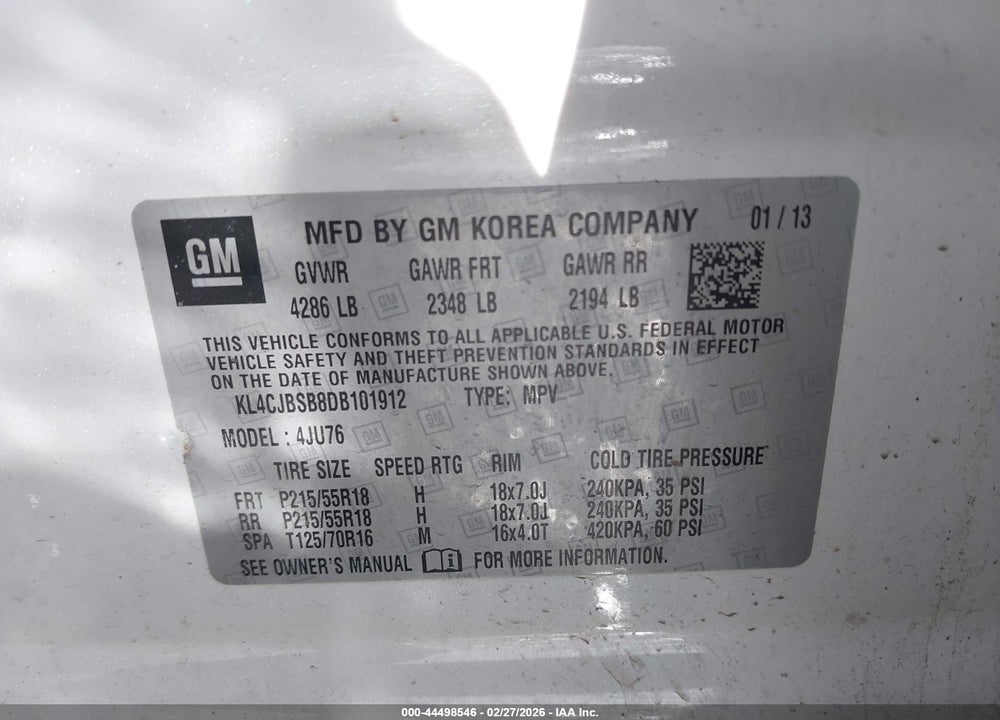 2013 BUICK ENCORE CONVENIENCE VIN: KL4CJBSB8DB101912
