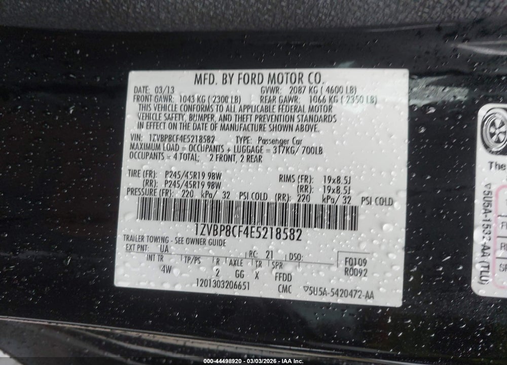 2014 FORD MUSTANG GT PREMIUM VIN: 1ZVBP8CF4E5218582