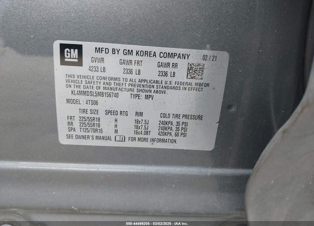 2021 BUICK ENCORE GX FWD SELECT VIN: KL4MMDSL5MB156740
