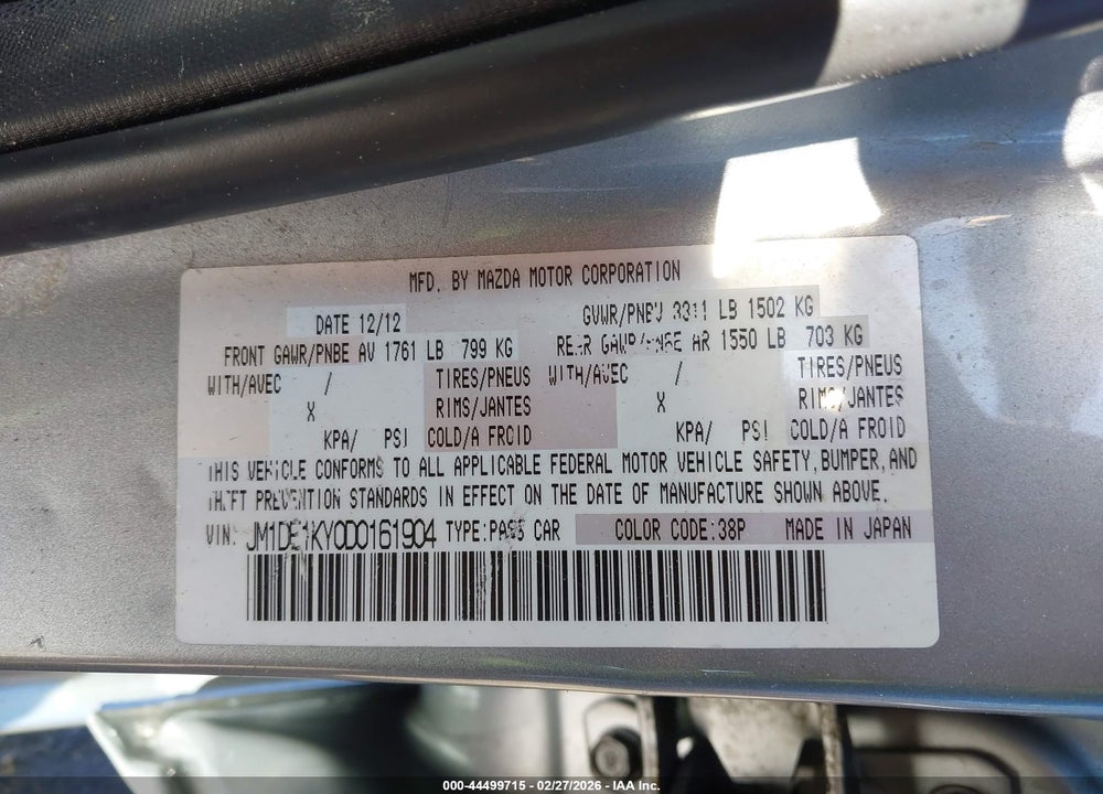 2013 MAZDA 2 SPORT VIN: JM1DE1KY0D0161904