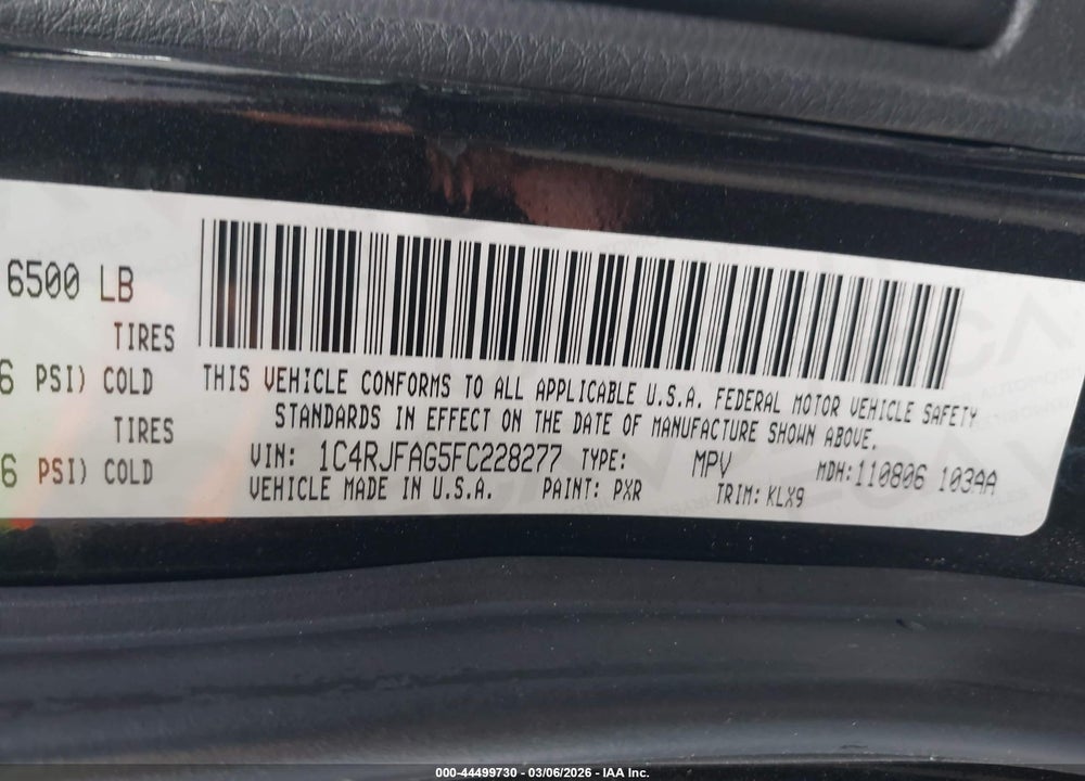 2015 CHEROKEE JEEP GRAND  ALTITUDE VIN: 1C4RJFAG5FC228277