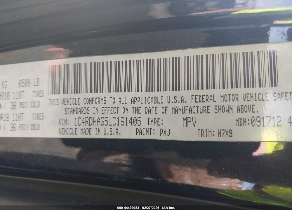 2020 DODGE DURANGO SXT RWD VIN: 1C4RDHAG5LC161405