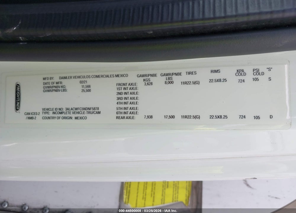 2022 FREIGHTLINER M2 106 VIN: 3ALACWFC5NDNF5878