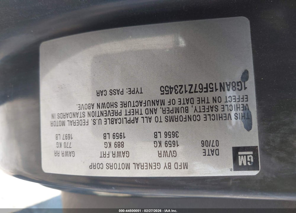 2007 SATURN ION 2 VIN: 1G8AN15F67Z123455