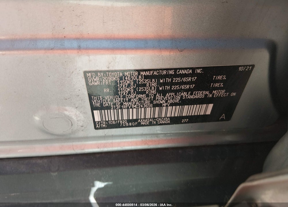 2021 TOYOTA RAV4 LE VIN: 2T3F1RFV1MC243656