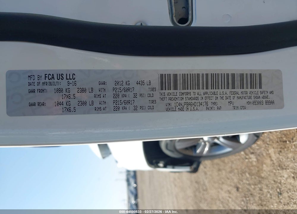 2017 JEEP PATRIOT SPORT SE FWD VIN: 1C4NJPBA6HD134176