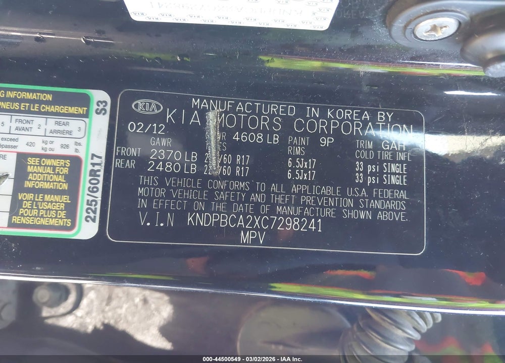 2012 KIA SPORTAGE LX VIN: KNDPBCA2XC7298241