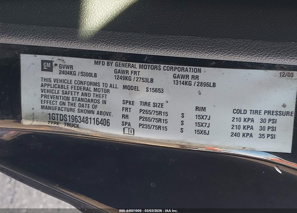2004 GMC CANYON SLE VIN: 1GTDS196348116406