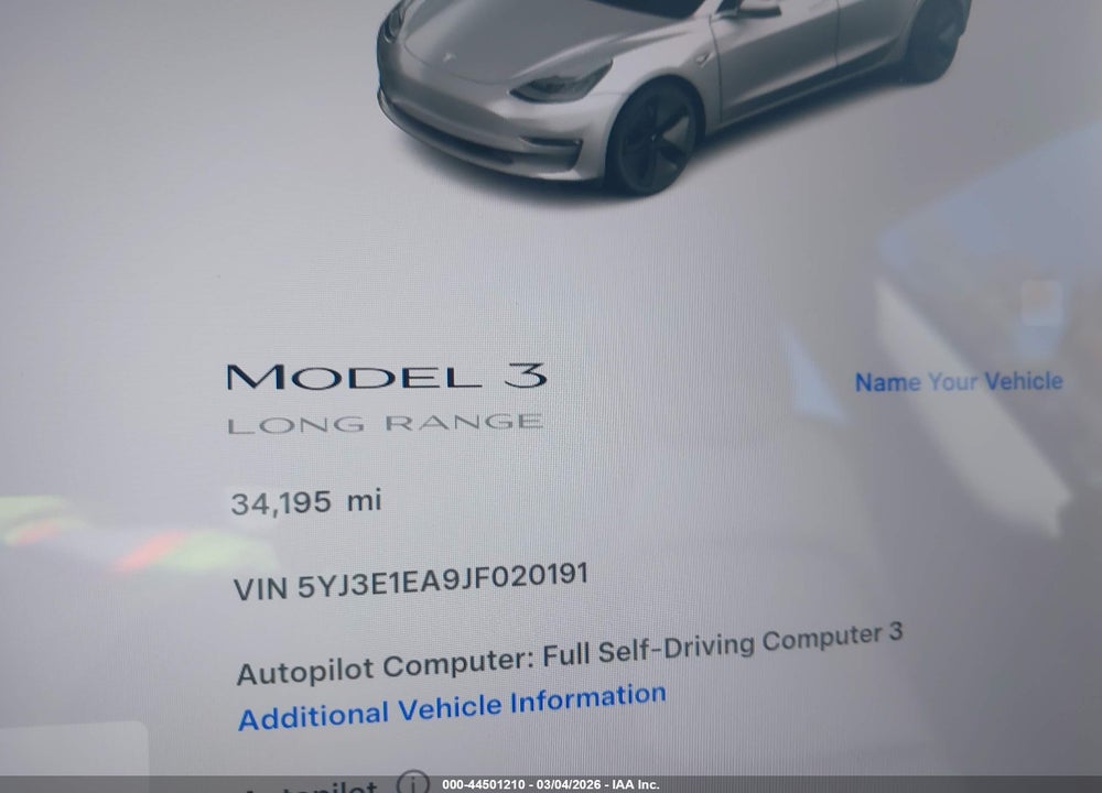 2018 TESLA MODEL 3 LONG RANGE/MID RANGE VIN: 5YJ3E1EA9JF020191