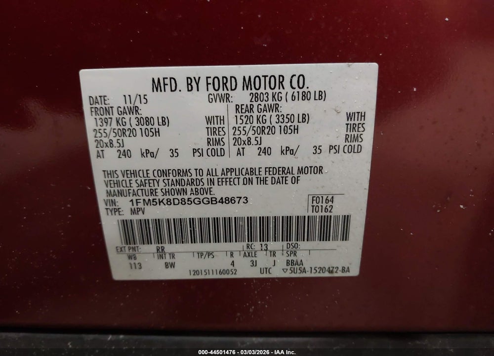2016 FORD EXPLORER XLT VIN: 1FM5K8D85GGB48673