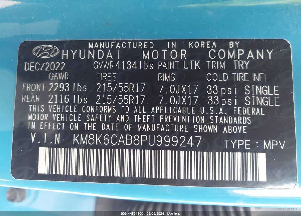 2023 HYUNDAI KONA SEL VIN: KM8K6CAB8PU999247