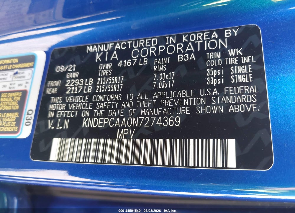 2022 KIA SELTOS LX VIN: KNDEPCAA0N7274369