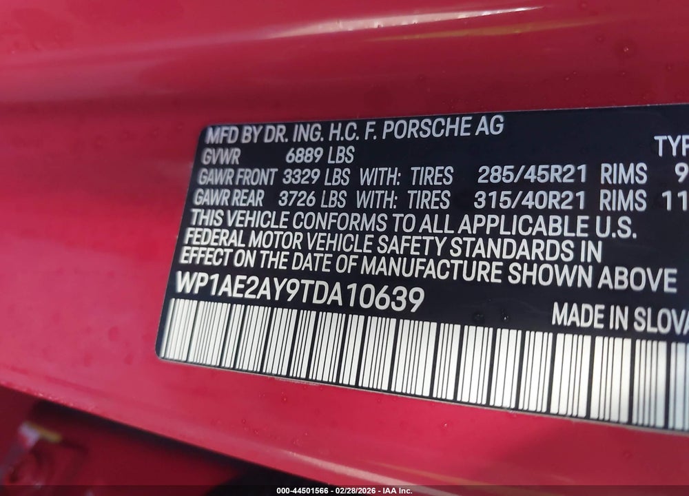 2026 PORSCHE CAYENNE E-HYBRID VIN: WP1AE2AY9TDA10639