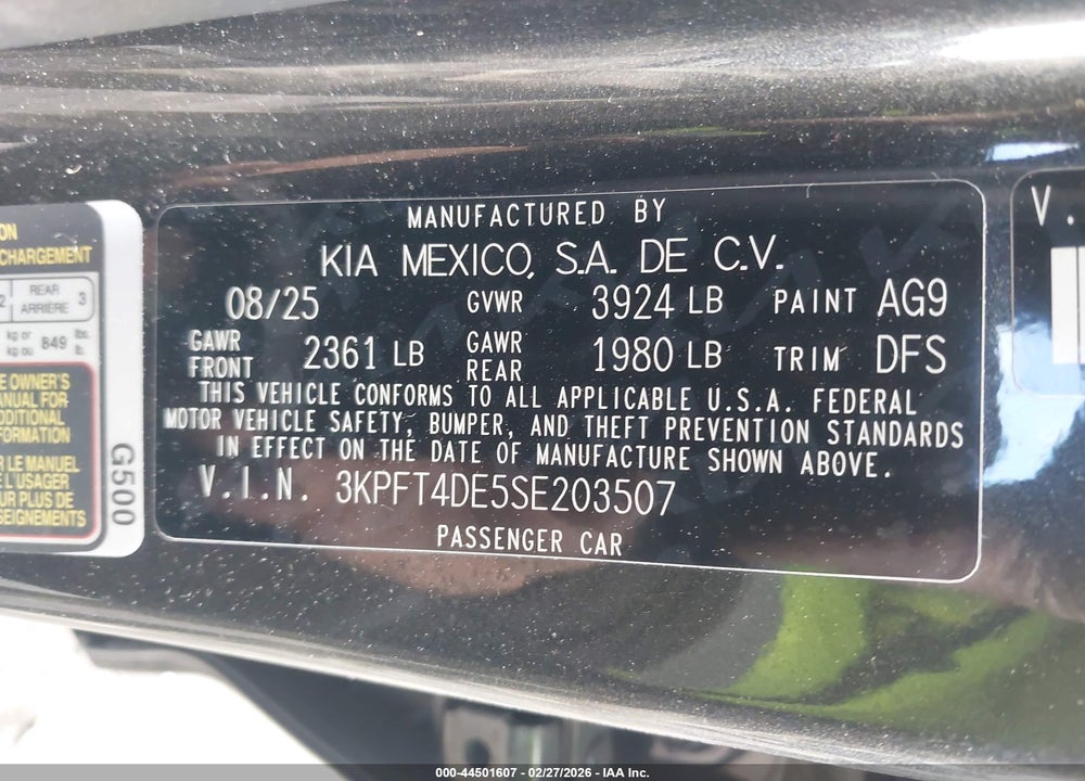 2025 KIA K4 LXS VIN: 3KPFT4DE5SE203507