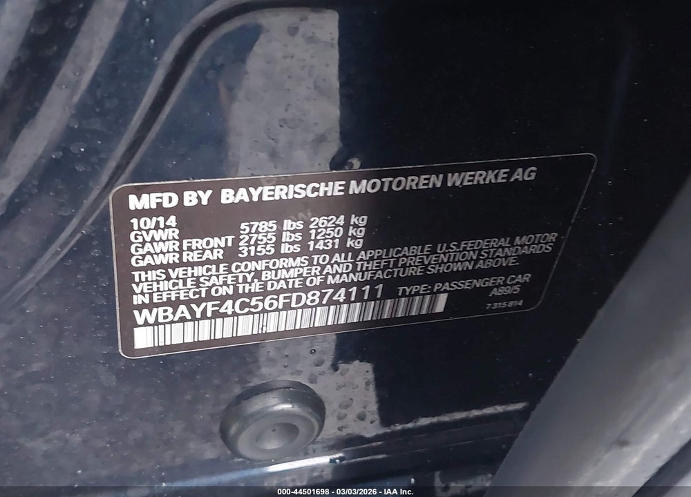 2015 BMW 740LI XDRIVE VIN: WBAYF4C56FD874111