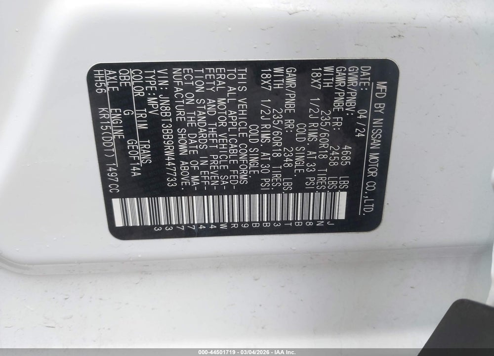 2024 NISSAN ROGUE SV INTELLIGENT AWD VIN: JN8BT3BB9RW447733