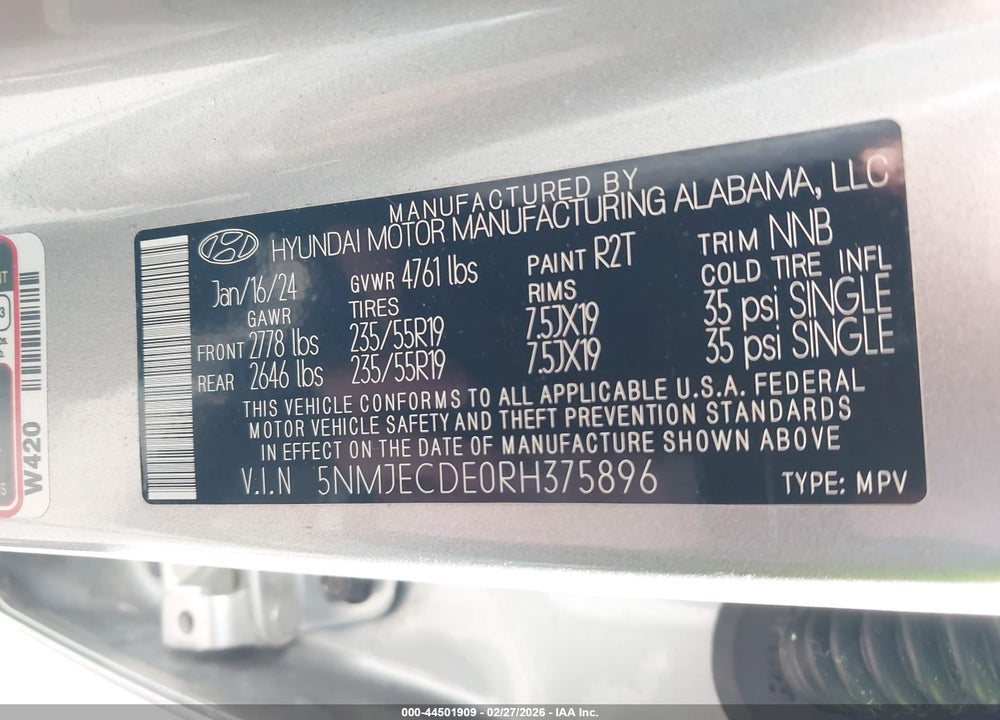 2024 HYUNDAI TUCSON LIMITED VIN: 5NMJECDE0RH375896