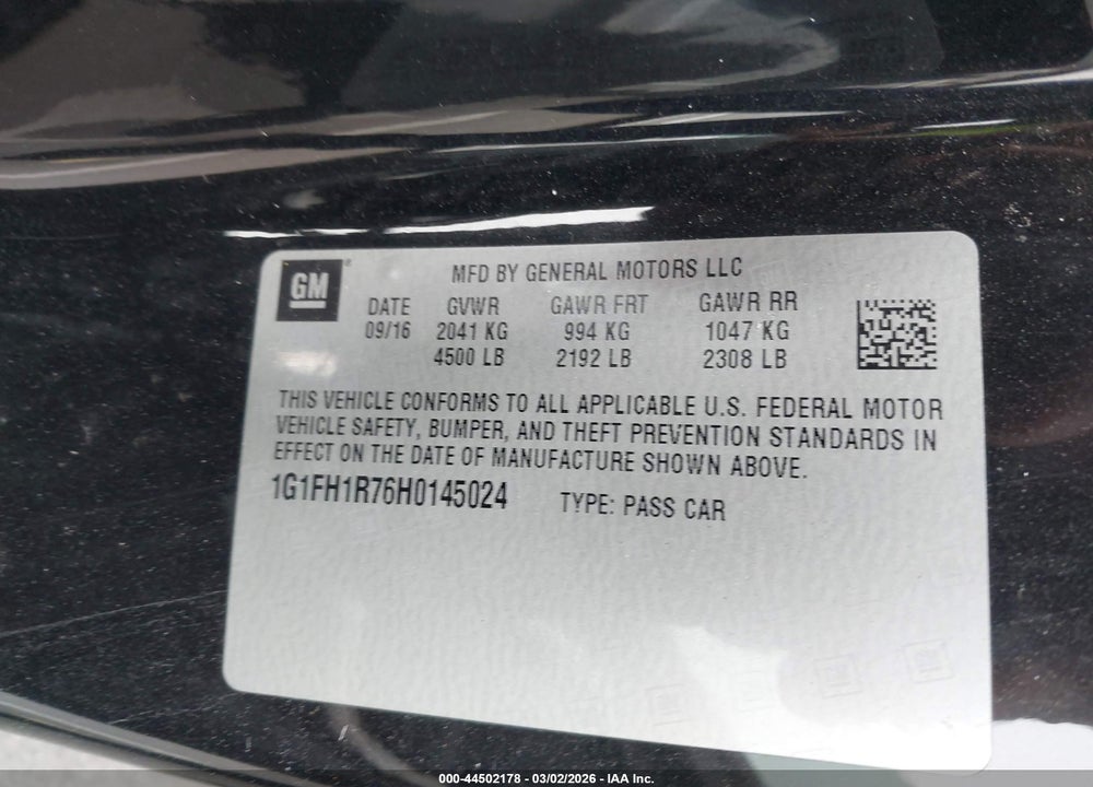 2017 CHEVROLET CAMARO 2SS VIN: 1G1FH1R76H0145024