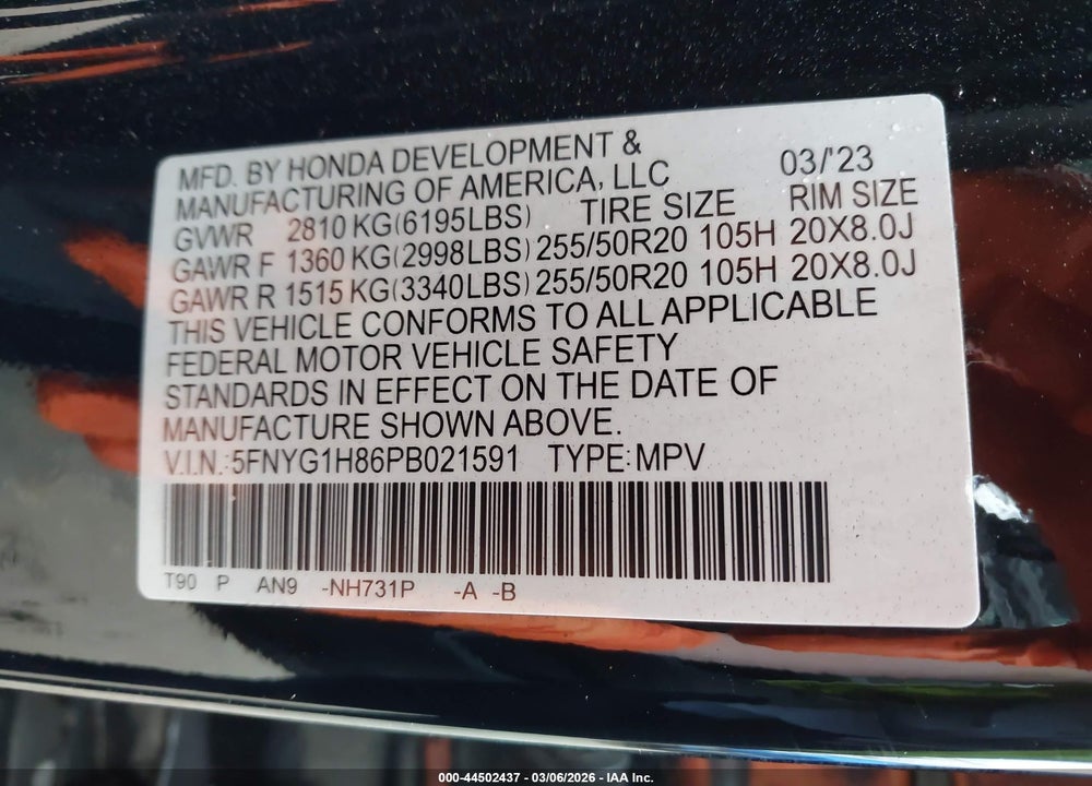 2023 HONDA PILOT AWD ELITE VIN: 5FNYG1H86PB021591