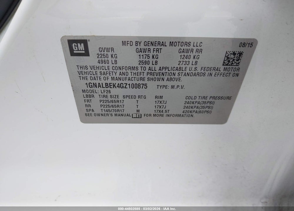 2016 CHEVROLET EQUINOX LS VIN: 1GNALBEK4GZ100875