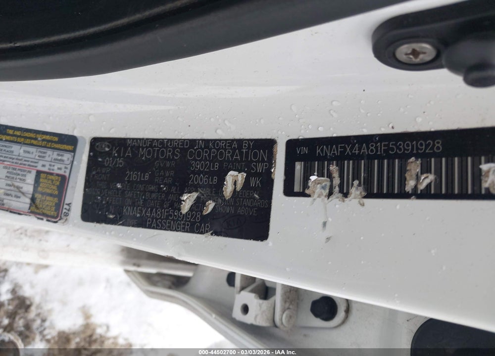 2015 KIA FORTE EX VIN: KNAFX4A81F5391928
