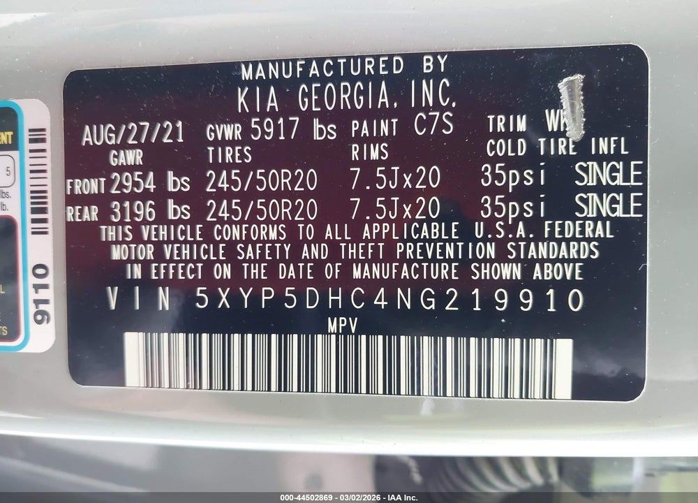2022 KIA TELLURIDE SX VIN: 5XYP5DHC4NG219910