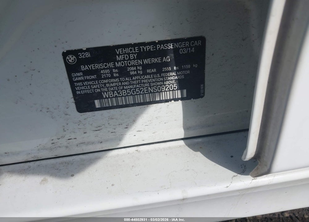 2014 BMW 328I XDRIVE VIN: WBA3B5G52ENS09205