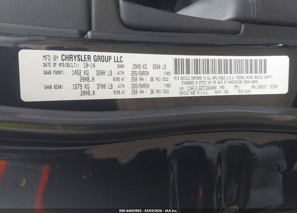 2015 JEEP GRAND CHEROKEE SUMMIT VIN: 1C4RJFJG2FC664004