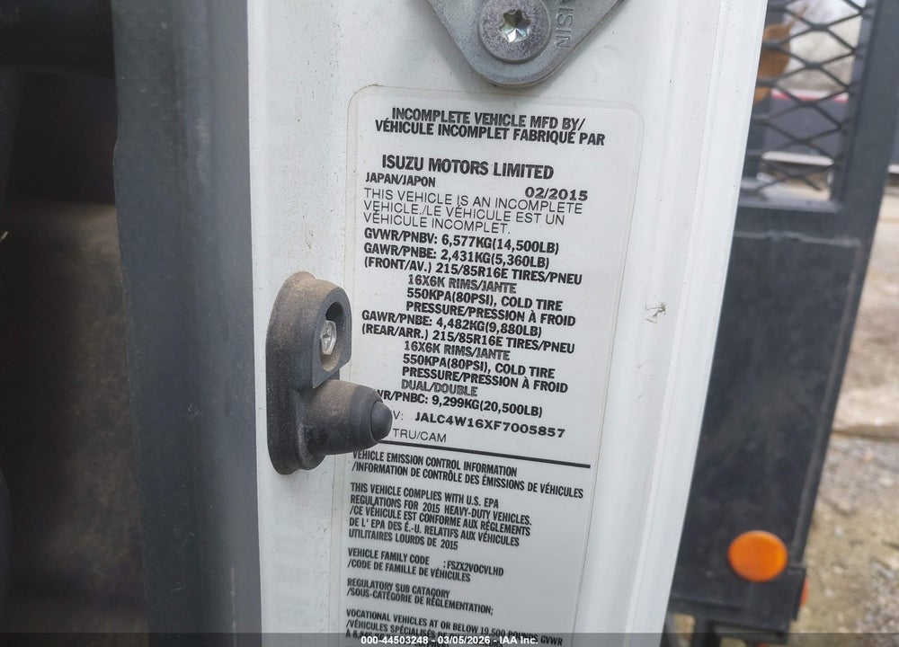 2015 ISUZU NPR DSL REG AT VIN: JALC4W16XF7005857