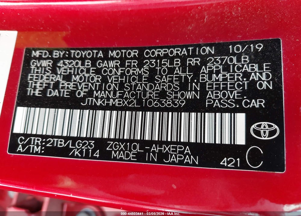 2020 TOYOTA C-HR LIMITED VIN: JTNKHMBX2L1063839