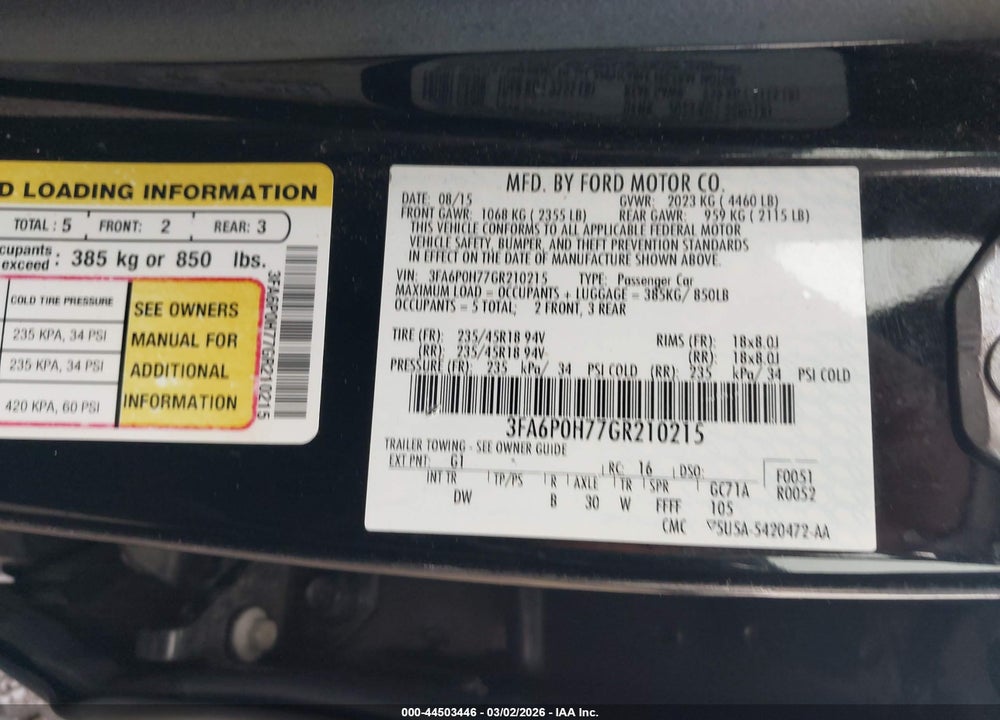 2016 FORD FUSION SE VIN: 3FA6P0H77GR210215