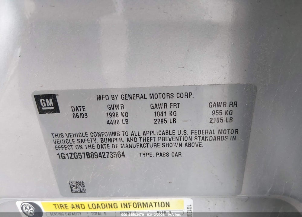 2009 CHEVROLET MALIBU LS VIN: 1G1ZG57B894273564