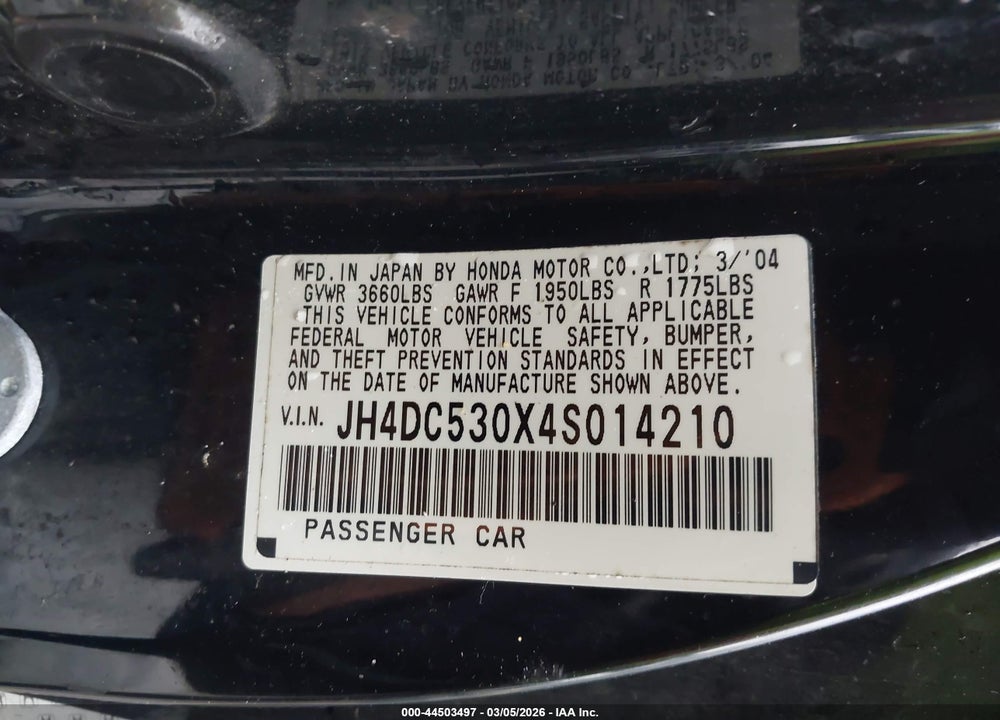 2004 ACURA RSX TYPE S VIN: JH4DC530X4S014210