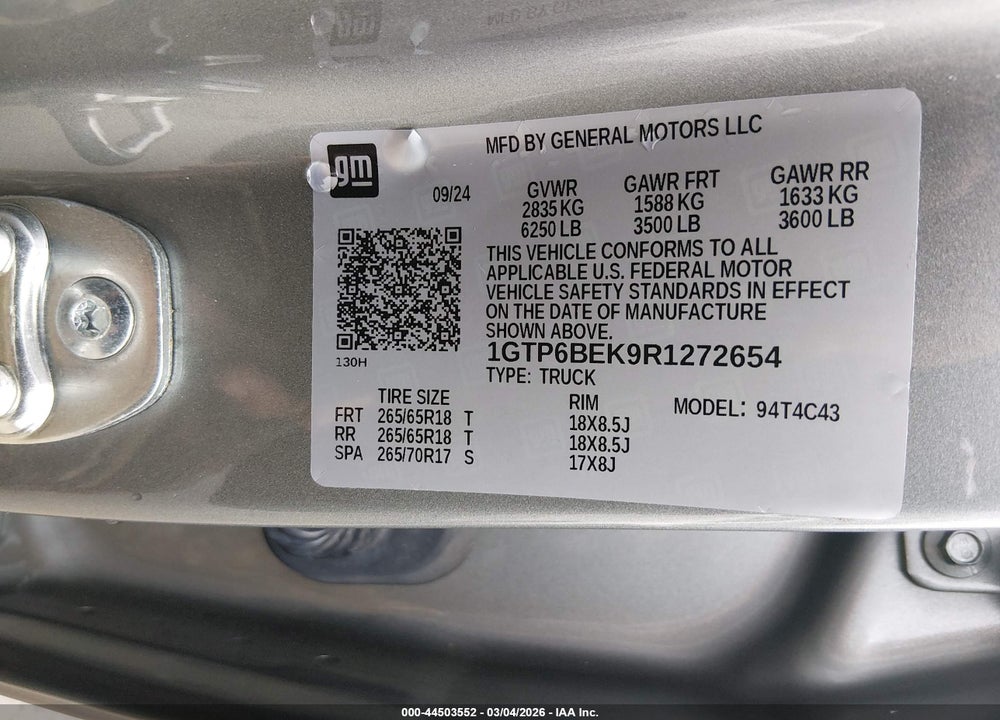 2024 GMC CANYON 4WD ELEVATION VIN: 1GTP6BEK9R1272654