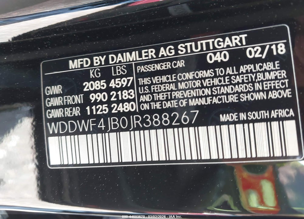 2018 MERCEDES-BENZ C 300 VIN: WDDWF4JB0JR388267