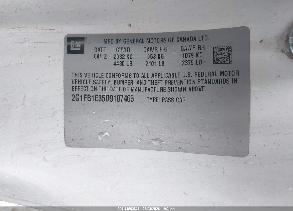 2013 CHEVROLET CAMARO 1LT VIN: 2G1FB1E35D9107465