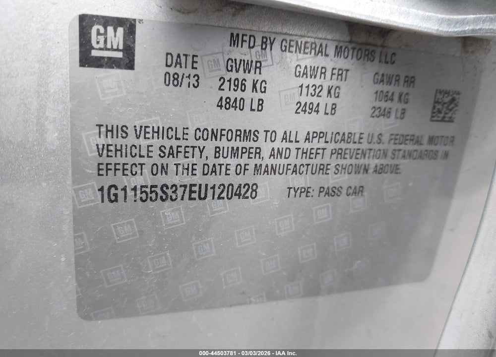 2014 CHEVROLET IMPALA 2LZ VIN: 1G1155S37EU120428