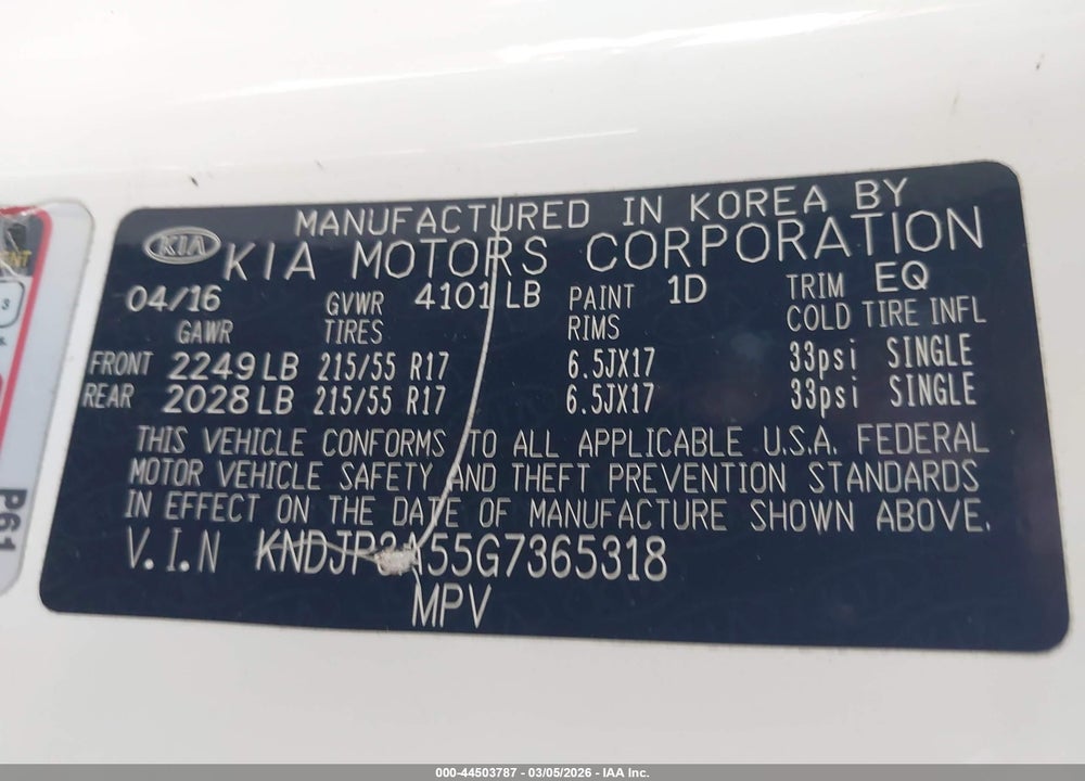 2016 KIA SOUL + VIN: KNDJP3A55G7365318