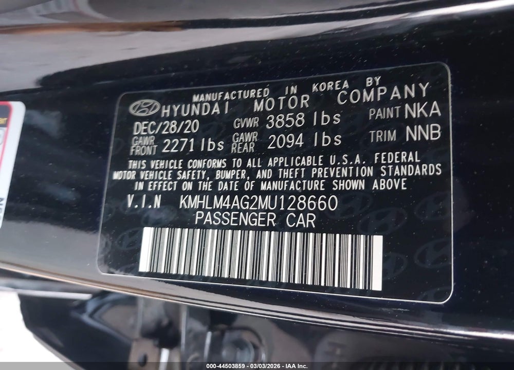 2021 HYUNDAI ELANTRA SEL VIN: KMHLM4AG2MU128660
